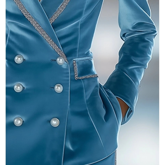 Nwt Large OYROSY jacket With Pears Buttons  Teal Double-Breasted Women's Blazer - Picture 4 of 16